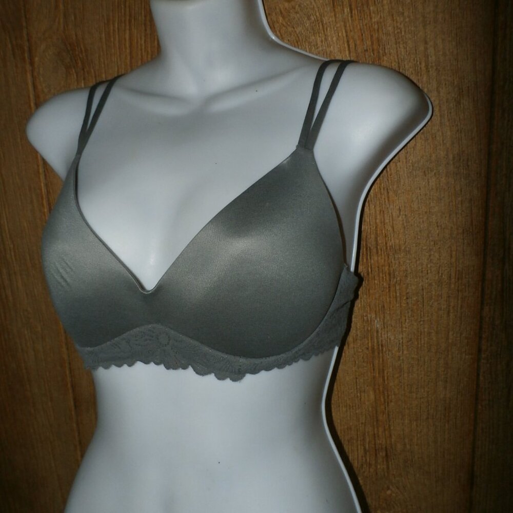 AERIE Women’s Gray Real Sunnie Wireless Lace Padded Bra Size 34C